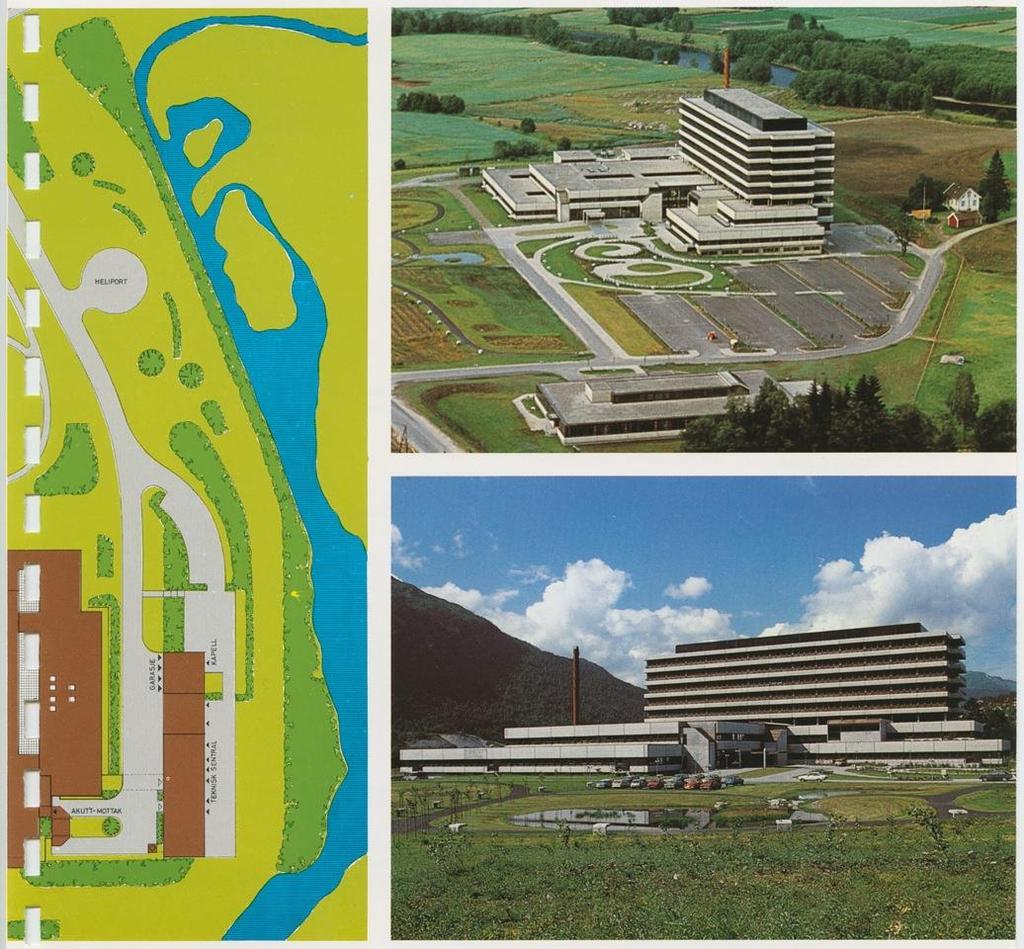 Vernevurdering Figur 9: Skråfoto av nyetablert anlegg i 1979 (Foto: Reiakvam). Verneverdi Grøntanlegget ved sjukehuset er planlagt som ein heilskap saman med sjukehusbyggeriet.