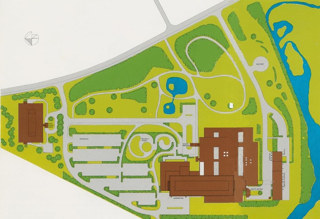 Landskapsplanen og parkskildringa frå 1976-1979 Figur 7: Plan for utomhusanlegget ved Førde Sentralsjukehus (teikna av landskapsarkitekt Arne Olav