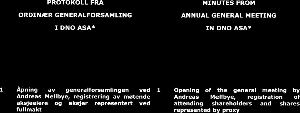 PROTOKOLL FRA ORDINÆR GENERALFORSAMLING I DNO ASA* MINUTES FROM ANNUAL GENERAL MEETING IN DNO ASA* Den 1. juni 2017 kl.