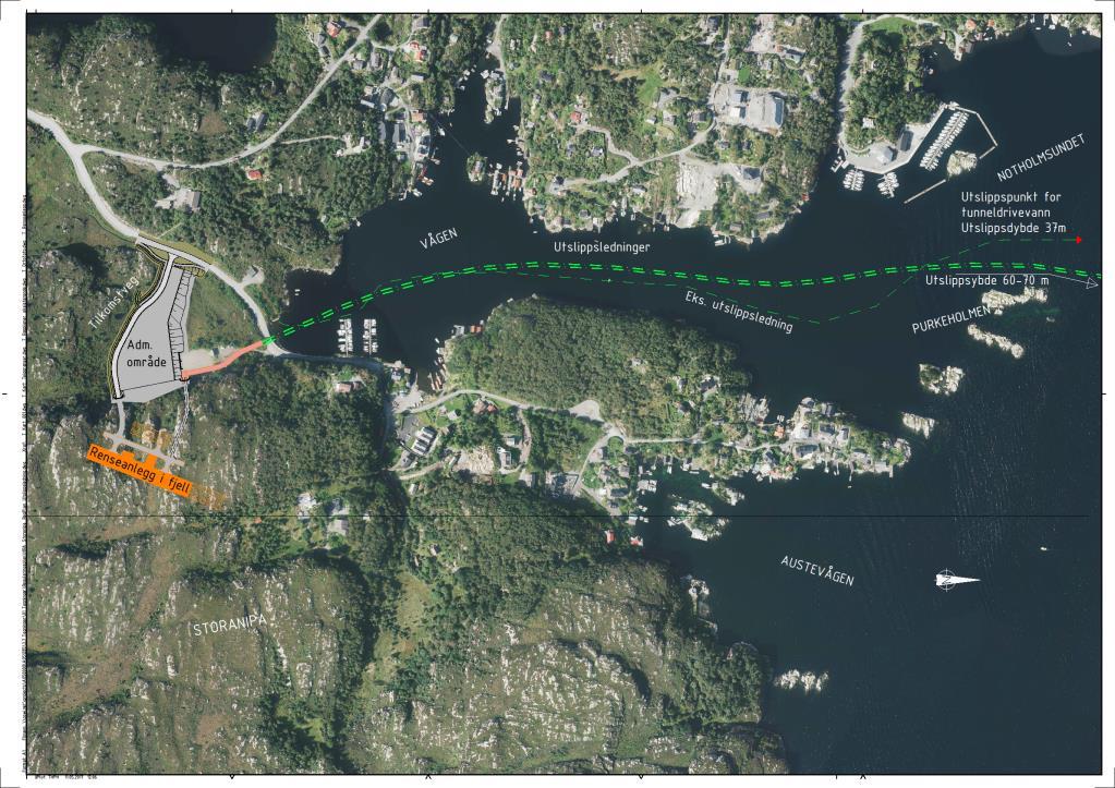 10 SØKNAD TIL FYLKESMANN OM UTSLIPPSTILATELSE Tunneldrivevatn fra fjellsprengningsarbeidene vil bli samlet opp utenfor tunnelpåslag og ledet fram til et eget renseanlegg før det pumpes videre fram