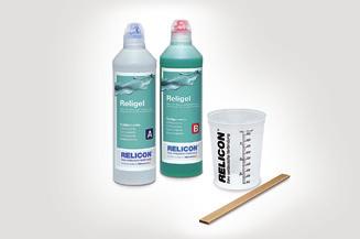 Gel-teknologi To-komponent silikon-gel RELICON Religel RELICON Religel er en elastisk, transparent to-komponent gel som leveres i praktiske transparente flasker eller dunker.