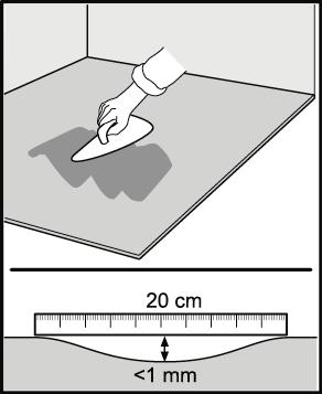 4 Sørg for at undergulvet er helt flatt. Betongskjøter som er mer enn 1 mm dype må jevnes ut med en egnet sparkel.