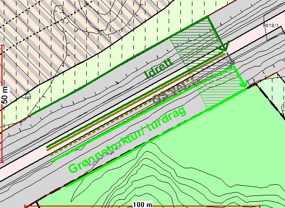 ca. 30m vil ha regulert veiformål (gang og sykkelvei) vil på 4 m med nødvendig grøfteareal.