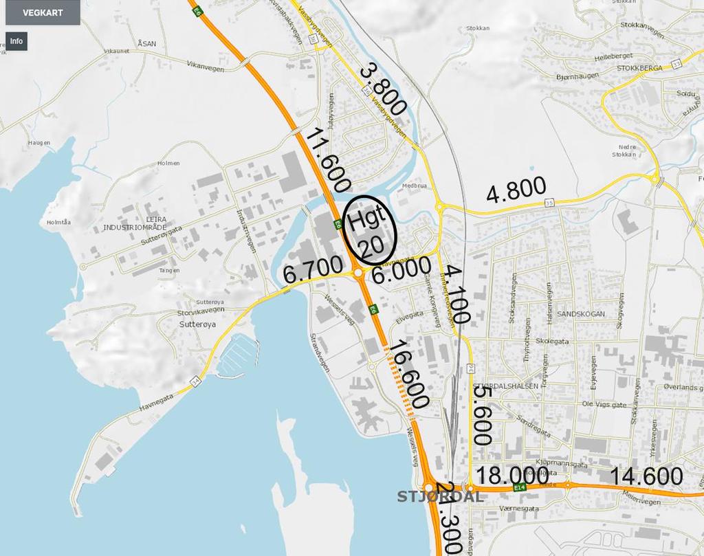 Side 19 av 27 Figur 14: Beregnet trafikk på vegnettet etter utbygging av Havnegata 20 På veger med gjennomgangstrafikk går det normalt 10-12% av ÅDT i rushtimen med størst trafikk.