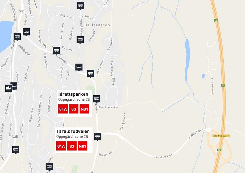 PNB KU TRAFIKK 15 3.6 Kollektivtrafikk Kollektivholdeplasser nært PNB er vist i Figur 12. Figur 12: Kollektivholdeplasser nært PNB (www.ruter.