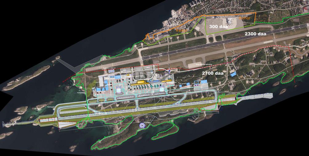 KOSTNADER OG GJENNOMFØRINGSPLAN NY LUFTHAVN BODØ 11 Figur 3: Forslag til eiendomsgrenser (nytt lufthavnareal indikert med rød linje på kartet) I underlaget til den samfunnsøkonomiske analysen 5) ble