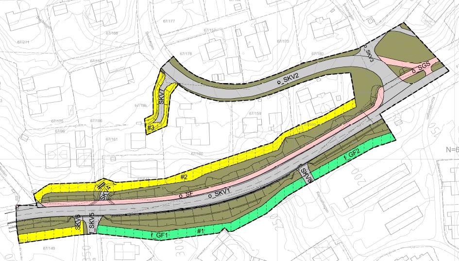 Planforslaget ligger ikke inntil reguleringsplan for Schiongsvingen. Fortau er imidlertid bygget på denne strekningen mellom de to planene.