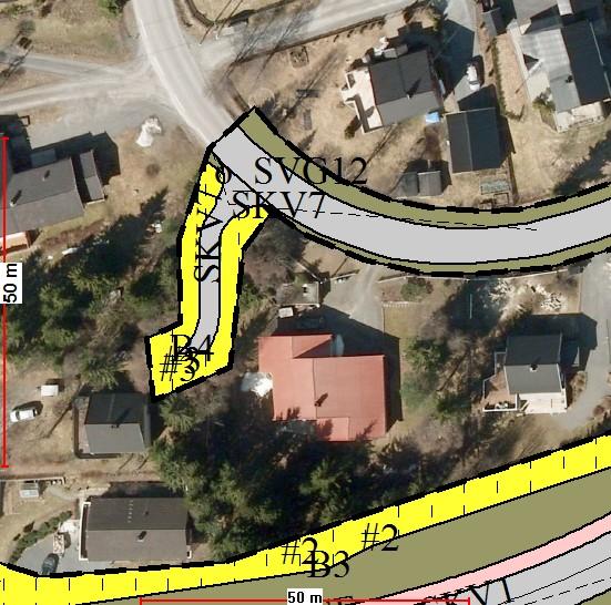 250 meter med nytt fortau med en bredde på 2,5 meter og breddeutvidelse av fylkesvegen med ca. 1 meter. En bekk blir flyttet lenger sør. Plankartet er vist nedenfor.