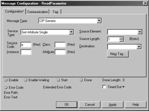 Konfigurering og idriftsettelse Konfigurering av master (EtherNet/IP-Scanner) 4 11198AXX Oppgi følgende i feltet Code: For lesetilgang: Verdi E hex.