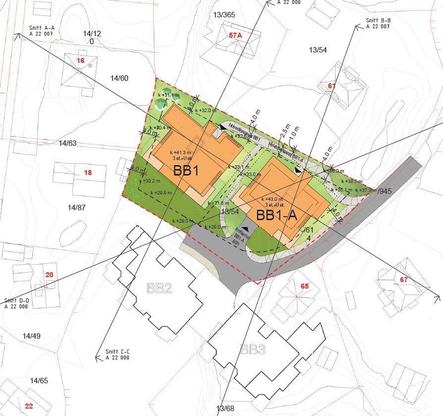 Som følge av endringen på BB1/BKS1 blir utformingen av tomten BF noe endret. Byggegrensen er forslått endret i sørøstlig del. Endringen sikrer bevaring av en større del av «Irgensfjellet» (kolle).