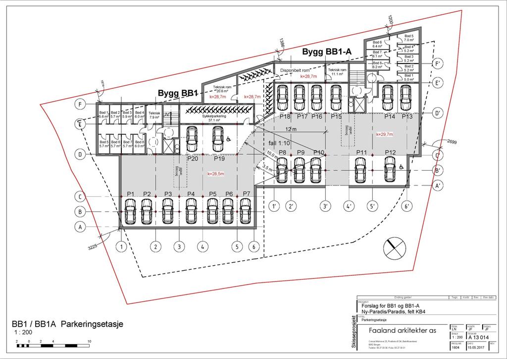 Parkering Det er lagt opp til en felles parkeringsetasje under byggene. Antall parkeringsplasser vist i illustrasjon under legger opp til 1 plass pr.