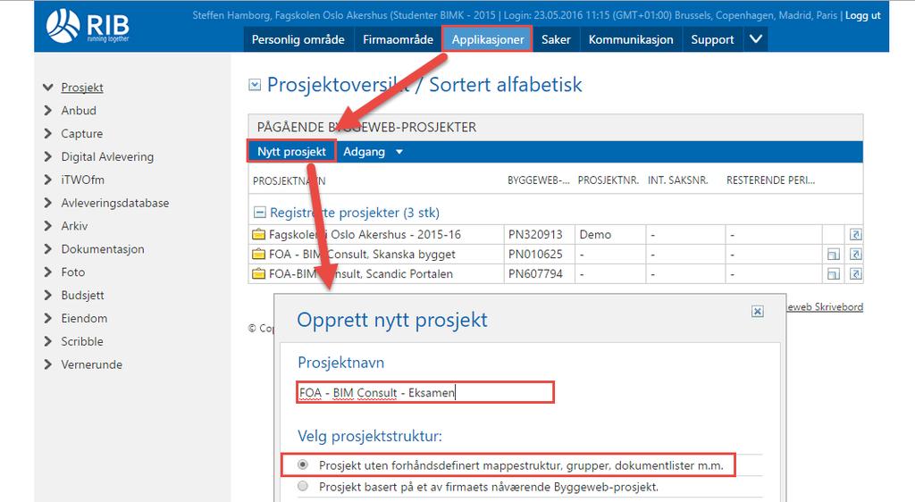 6. Prosjektlogg 6.1 Byggeweb Satte opp et prosjekt på Byggweb.