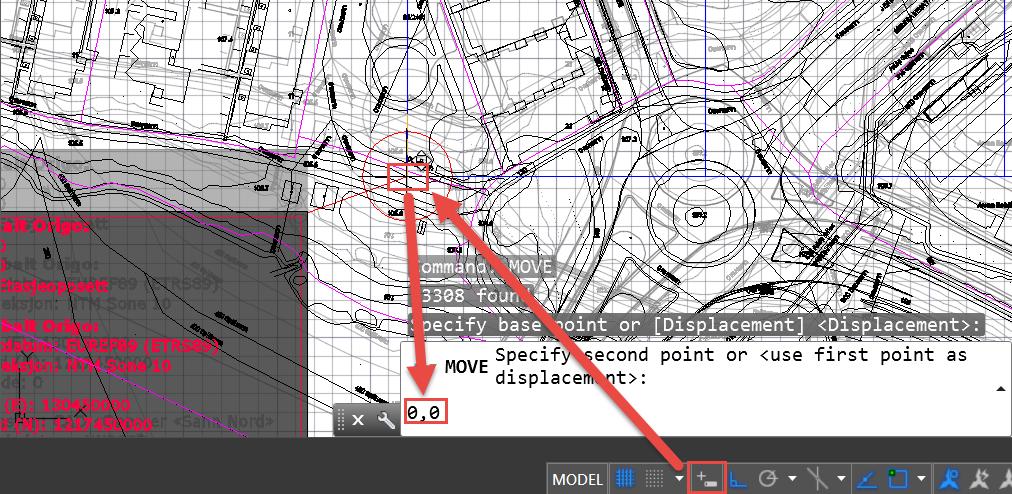 Forflytter så prosjektorigo begge redigerte underlag ned til 0 og 0, for at dette blir et automatisk innsetningspunkt i Revit.