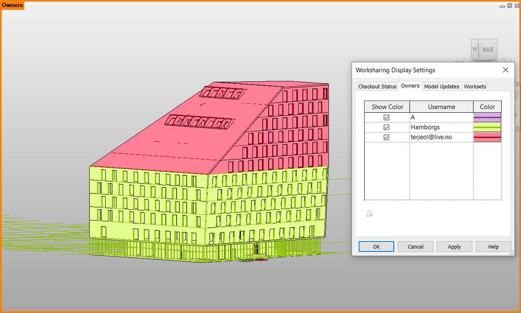 Collaborate For å at ARK/RIBr kan samarbeide under arbeidet med samme modell, bruker vi Collaboratefunksjonen til Revit.