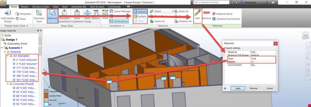 Materiale Alt av materialer og variabler blir lagt inn i Design Study Bar, så man kan enkelt kontrollere om de er riktige.