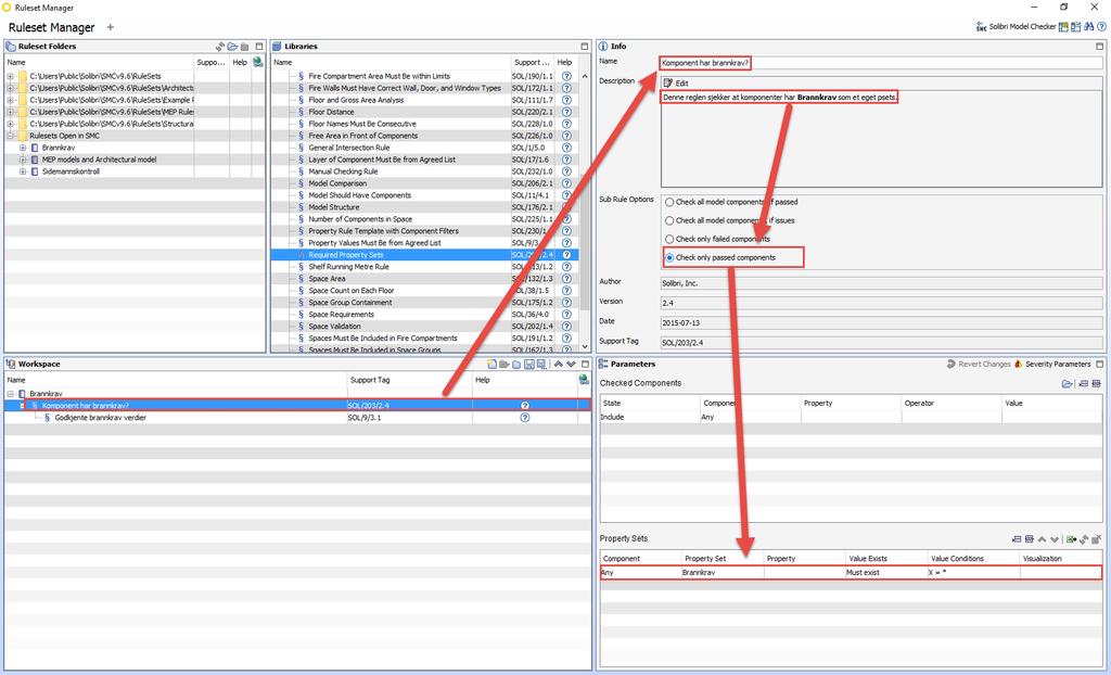 6.11 Solibri For å kvalitetsikre at parameterne som jeg har satt inn følger med ut i en IFC-eksport, så vil jeg bruke Solibri Model Checker for å få en oversikt over at arbeidet jeg har gjort er