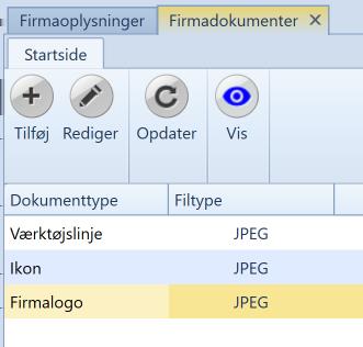 Annuller Annullerer rettelser Logo, bilder og dok Her kan det tilføyes logo, som vises på Verktøyslinjen og på fakturaer (Firmalogo) Vedlagte filer Her kan filer og notater tilføyes Aktiver/Deaktiver