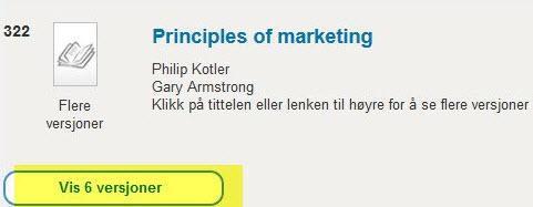 Figur 21 Denne FRBR-gruppen ligner på Eksempel 5: Marketing Management av Kotler, fordi både Principles of Marketing European Edition og Global Edition ble gruppert sammen.