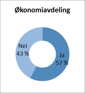 Figur 8 gir en oversikt over karakteristika ved bedriftenes økonomiansvarlig, samt andelen med og uten økonomiavdeling: Figur 8 - Karakteristika ved økonomiansvarlig og økonomiavdeling