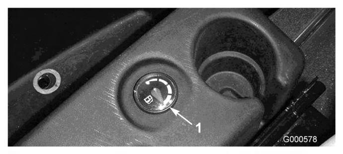 Motortemperaturmåler Løftespak Spaken (Figur 8) brukes til å heve og senke klippeenhetene. 1.