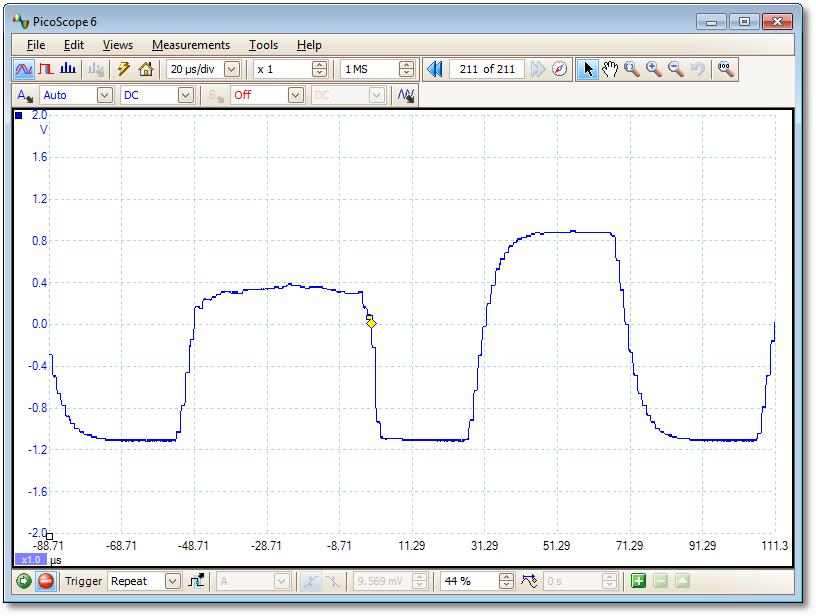 PicoScope 6 brukerveiledning 163 Vedvarenhetsmodus har gjort jobben sin. Vi fant spikrene, og nå vil vi se nærmere på dem.