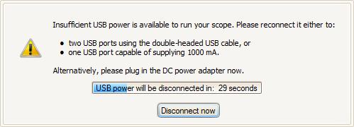 PicoScope 6 brukerveiledning 183 Ikke nok USB-strøm Hvis det ikke er nok USB-strøm tilgjengelig viser PicoScope denne