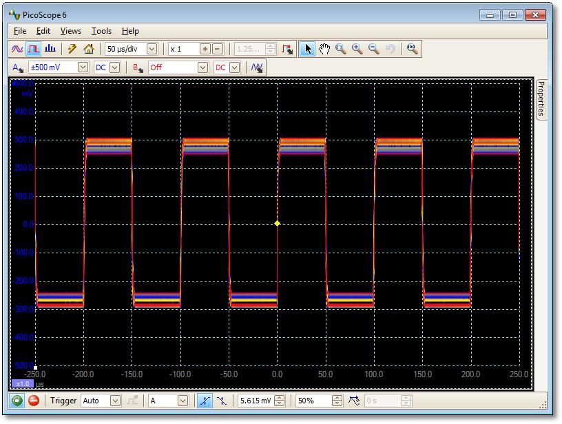 20 5.11 Grunnleggende om PicoScope og oscilloskop Vedvarenhetsmodus Vedvarenhetsmodus legger flere kurver oppå hverandre i samme visning, med hyppigere data eller nyere kurver i skarpere farger enn