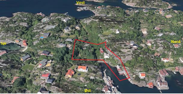 Landskapet binder planområdet naturlig sammen med bukta på vestsiden gjennom en forsenkning i terrenget i aksen øst/vest.