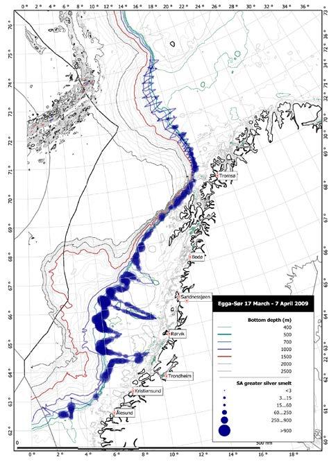 194 Figur 8. Registreringer av vassild i akustisk tokt mars-april 2009 og 2012.