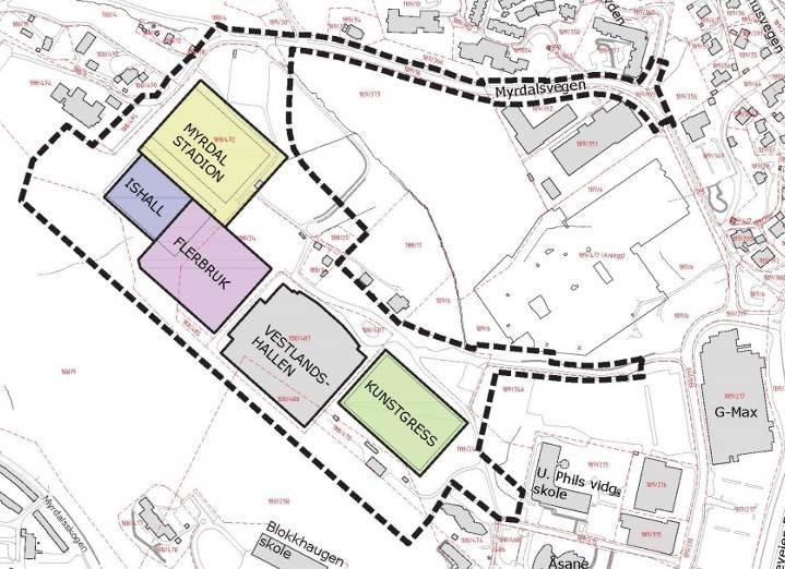 , og er i hovedsak regulert til idrettsformål i gjeldende kommuneplan, kommunedelplan for Åsane sentrale deler (plan 99300000) og i vedtatt reguleringsplan for idrettsområdet (plan 17520000).