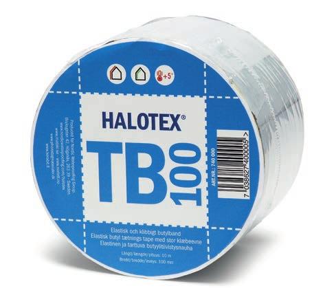 HALOTEX BUTYLBÅND TAK VEGG HALOTEX TB100 er et elastisk og klebrig butyl tettebånd med fleece på baksiden.