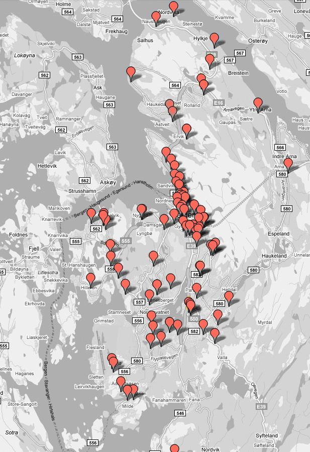 42 56 Bilbrann Geografisk oversikt over bygningsbranner i Bergen 2008 53 63 32 Brann i skorstein 25 45 26 22 268 370 Annen brann 446 481 347 111 Brannhindrende tiltak 94 88 81 68 107 Trafikkulykke