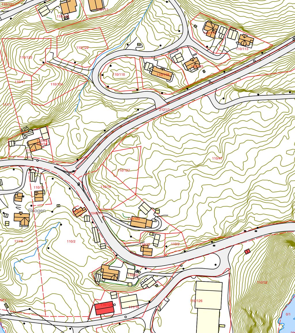 Alt 1. Lokaliseringsalternativer, Skogenberget. 3 1 2 Tomt 1 og 2 er godt egna og reguleringsmessig tilrettelagt.