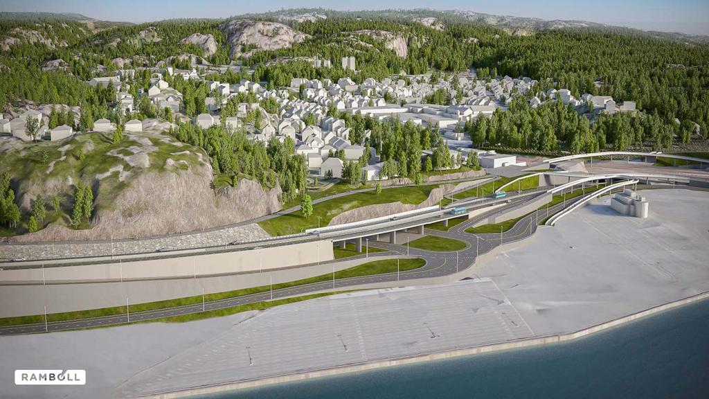 Veganlegget og havneområdet sett fra Byfjorden, alternativ C