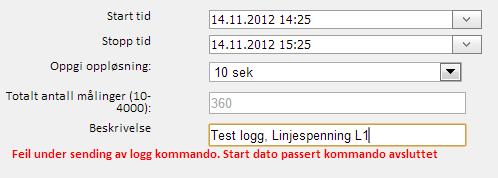 Hvis man velger alle linjespenninger, blir det slik : 3600 / 10 * 3 = 1080 : Embriq Grid 2 Bruker manual Side 40 Klikk «Bestill offline logg» og bestillingen sendes til nettstasjonen.