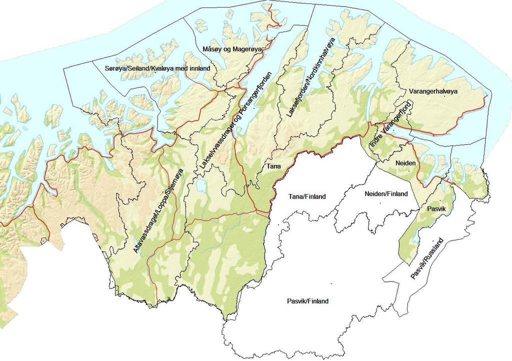 Vannet er dominerende i landskapet i Finnmark. I den nasjonale databasen vann-nett er det registrert hele 789 innsjøvannsforekomster 5 og 1312 elver og bekkefelt på norsk side (tabell 3.1.).