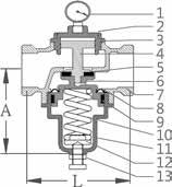 Trykkreduksjonsventil Pressure relief valve Supapa de reducere a presiunii 96 Dimensjon /2-2 Trykklasse Stillbar mellom 4 og 0 bar. (-5 og 8-3 bar tilgjengelig på forespørsel.