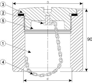 Kjede Stål 5. Sylinderskrue Stål Dimensions DN 32 DN 00 Range of applications Filling and sounding pipes on ships. Attention Not suitable for drinking water tanks and pipes. Materials. Body Steel 2.