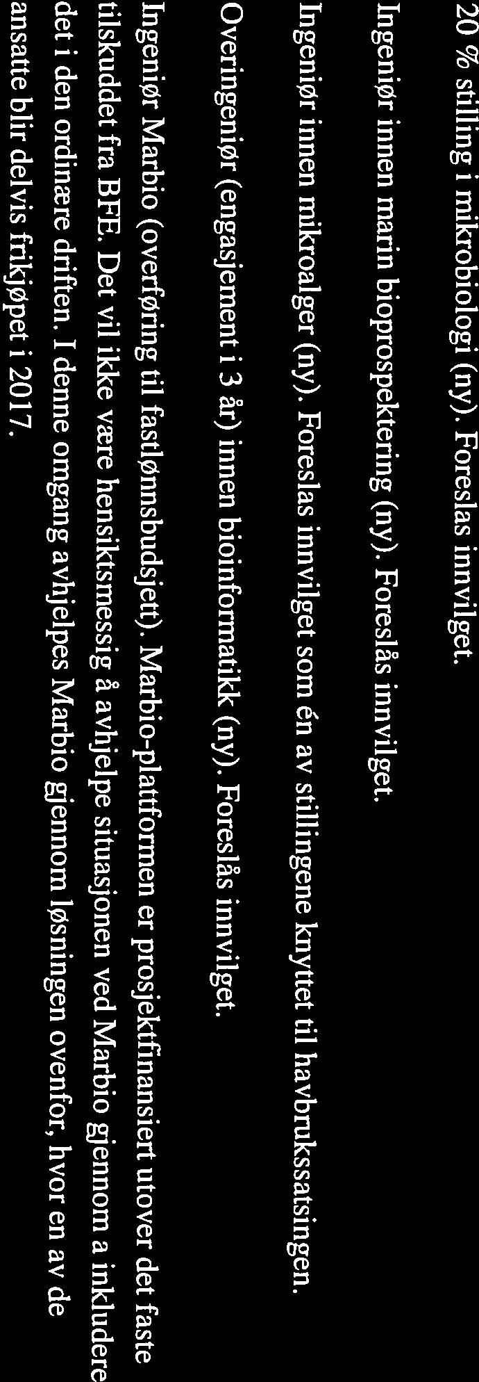 Ingeniør Marbio (overføring til fastlønnsbudsjett). Marbio-plattformen er prosjektfinansiert utover det faste tilskuddet fra BFE.