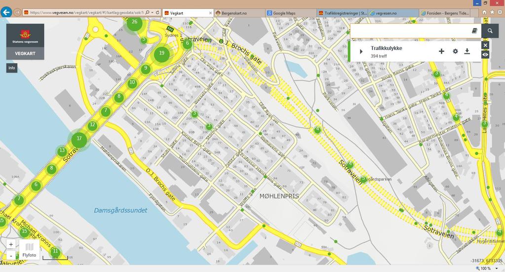 Ser vi nærmere på Møhlenpris får vi følgende bilde: Ulykkesdata 1980 2014 Antall trafikkulykker med personskade Figur 3. Antall politiregistrerte ulykker med personskade de siste ca.