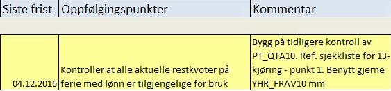 Klargjøring for år 2017 (desember januar) (2) Aktiviteter for kontroll opp mot SAP: 1.