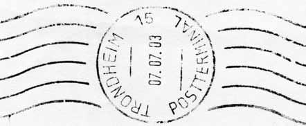 Stempel nr. PT-R1 Type: R Utsendt:?? TRONDHEIM 15 Registrert brukt fra 09.10.