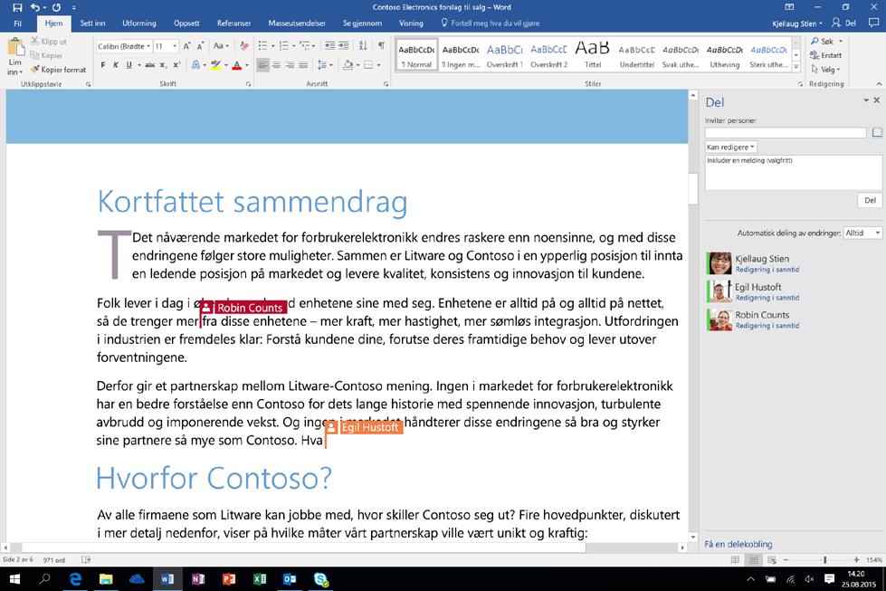 Samarbeid driver frem suksess 15 Tips til hvordan flere kan redigere samtidig i Word Samarbeid er en viktig del av Word 2016, og funksjonen for sanntidsredigering gir teammedlemmer muligheten til