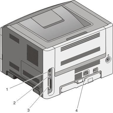 Tilleggskonfigurasjon av skriveren 23 1 Ethernet-port Merk: Ethernet-port er kun tilgjengelig på nettverksmodeller.