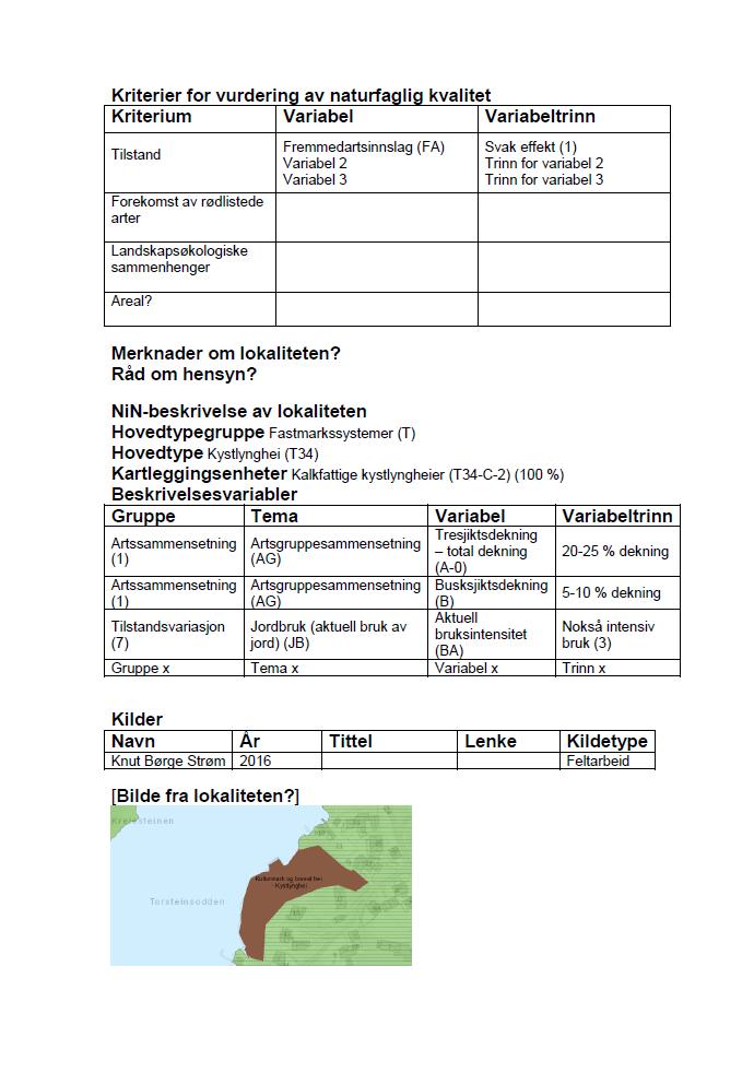 NB! Utkast Kvalitetskriterier Nøkkelinformasjon Areal Registering