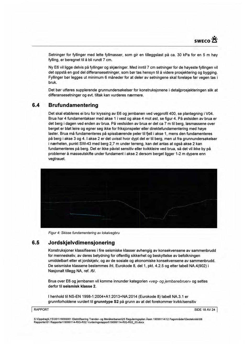 SWECO å Setnnger for fyllnger med lette fyllmasser, som gr en tlleggslast på ca 3 kpa for en 5 m høy fyllng, er beregnet tl å bl rundt 7 cm Ny E6 vl lgge delvs på fyllnger og skjærnger Med nntl 7 cm