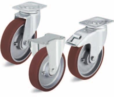 Serie: LH-VSB, BH-VSB, LH-GB, BH-GB Gaffel av stål for tung belastning, med platefeste, hjul med polyurethanbane 0-0 kg Fast hjul med brems stop-fix Gaffel: Serie LH/BH - Kraftig presset stål,