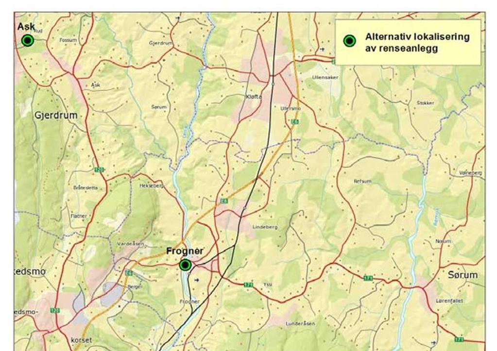 Alternativer for lokalisering av renseanlegg 0-Alternativet (Tre separate