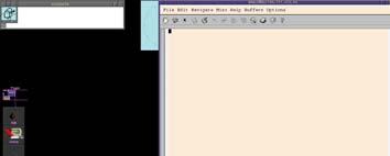 Skjermbildet etter innlogging: Et Unix-vindu nederst til venstre (Xtermvindu) til å gi kommandoer Et emacs-vindu