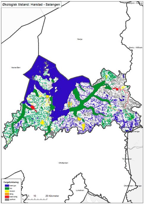 Økologisk tilstand Svært god God Moderat Dårlig Svært dårlig Udefinert Figur 3.10.